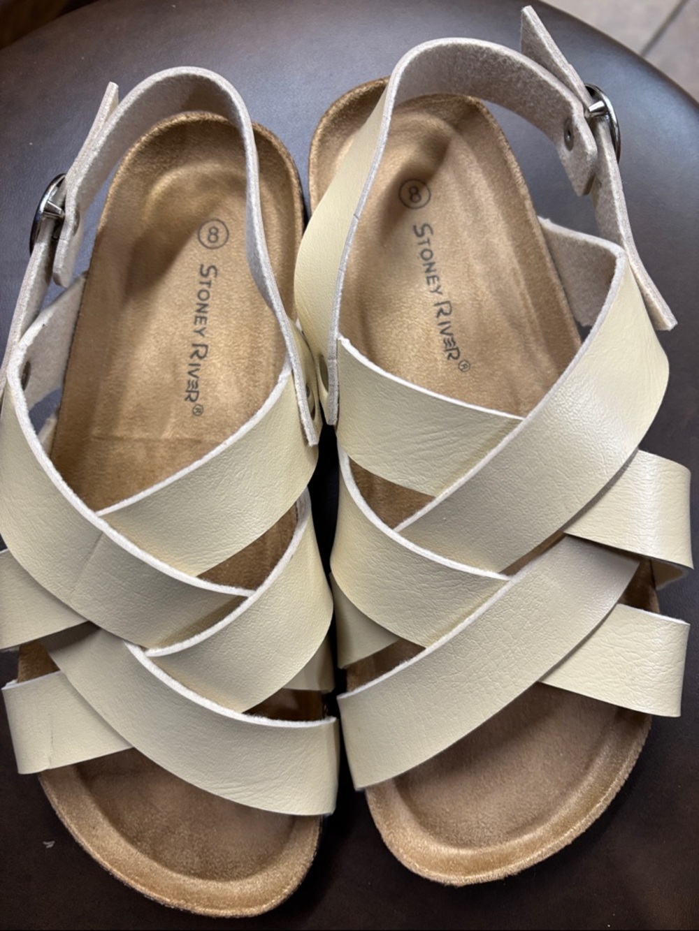 Cream Crisscross Buckle Sandals